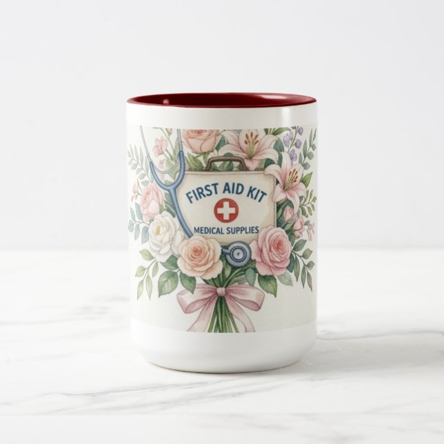 Rustic Medical Wall Decor – Yellow Botanical Steth Two-Tone Coffee Mug (Center)