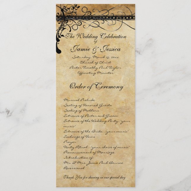 Rustic Medieval Renaissance Swirls Wedding  Program (Front)
