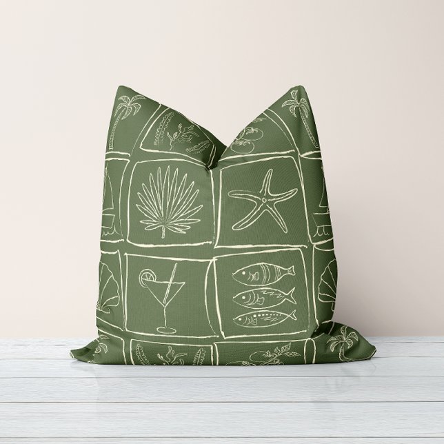 Rustic Mediterranean Coastal Tile Olive Grove Outdoor Pillow (Creator Uploaded)