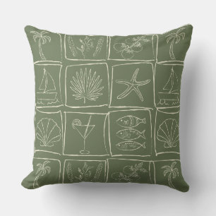 Rustic Mediterranean Coastal Tile Olive Grove Outdoor Pillow