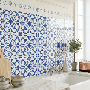 Rustic Mediterranean Navy Blue White Tile