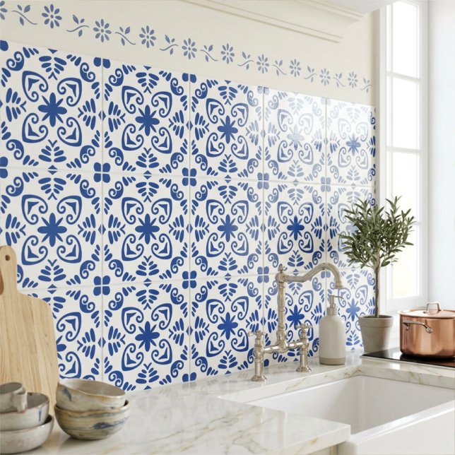 Rustic Mediterranean Navy Blue White Tile (Creator Uploaded)