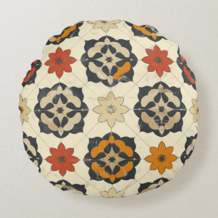 Rustic Mediterranean Tile Round Pillow