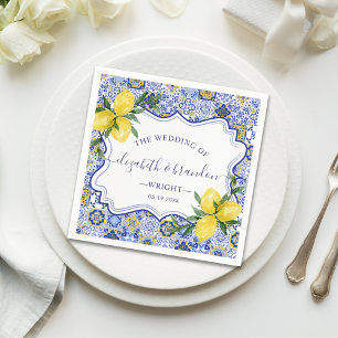 Rustic Mediterranean Tile Wedding with Lemons Napkin