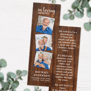 Rustic Memorial 3 Photo Funeral Prayer Bookmark