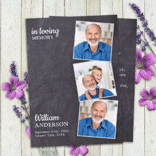 Rustic Memorial 3 Photo Slate Funeral Prayer Card