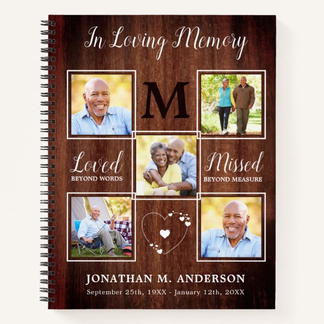 Rustic Memorial 5 Photo Budget Funeral GuestBook Notebook (Front)