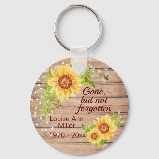 Rustic Memorial Gone But Not Forgotten Sunflower Keychain (Front)