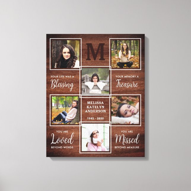 Rustic Memorial Remembrance Photo Keepsake Canvas Print (Front)