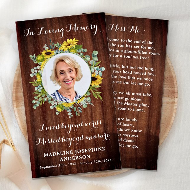Rustic Memorial Sunflower Funeral Prayer Card (Creator Uploaded)