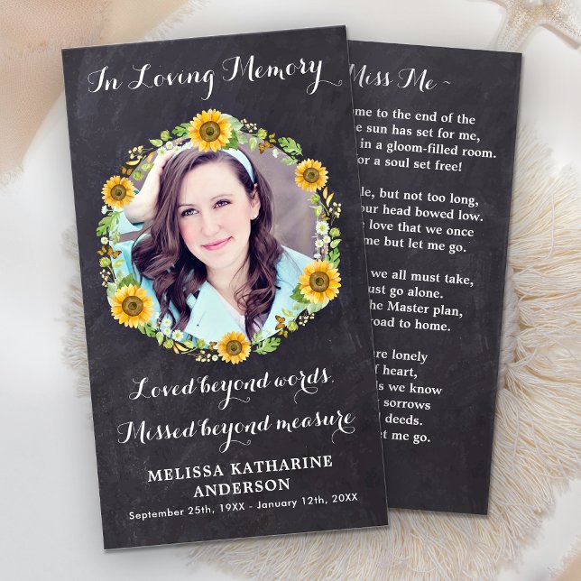 Rustic Memorial Sunflower Funeral Prayer Card (Creator Uploaded)