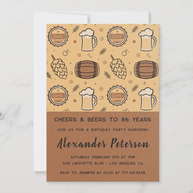 Rustic Men Beer 86th birthday Invitation (Front)