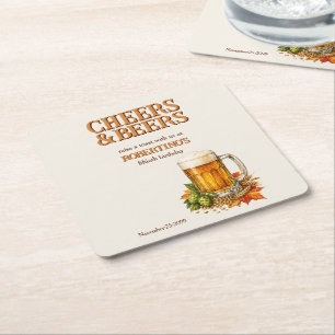 Rustic Men's Cheers and Beers 50th birthday party Square Paper Coaster