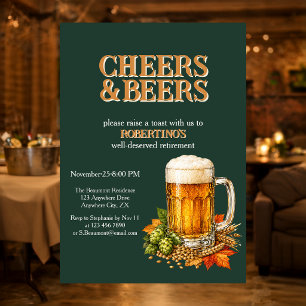 Rustic Men's Cheers and Beers Retirement Party Invitation