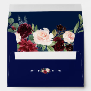Rustic Merlot Navy Blue Floral Wedding Envelope