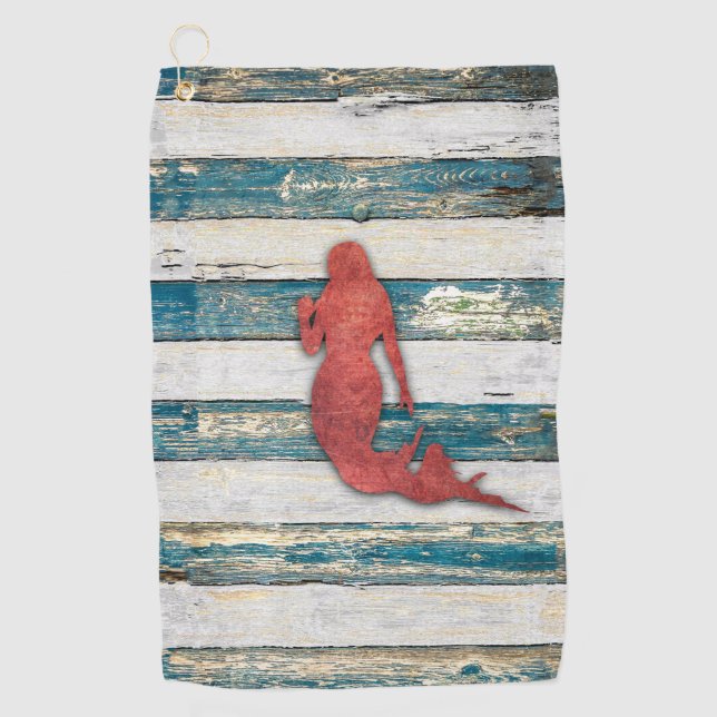 Rustic Mermaid (Red) Golf Towel (Front)
