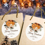 Rustic Merry Christmas botanical dry citrus  Classic Round Sticker<br><div class="desc">Rustic Christmas botanical dry citrus hand painted watercolor return Merry Christmas stickers template  modern rustic greenery winter dry citrus winter composition personalized stickers</div>