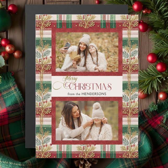 Rustic Merry Christmas Botanical Plaid 2 Photo (Creator Uploaded)