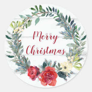 Rustic Merry Christmas Classic Round Sticker