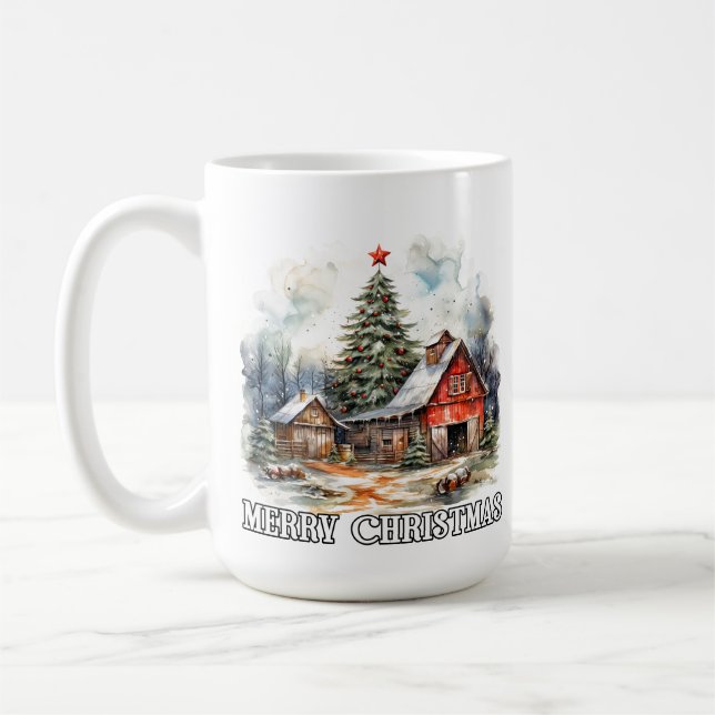 Rustic Merry Christmas Country Farmhouse Coffee Mug (Left)