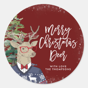 rustic merry christmas deer classic round sticker