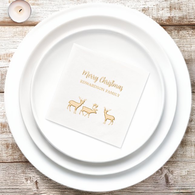 Rustic Merry Christmas family name deer  Foil Napkins (Insitu)