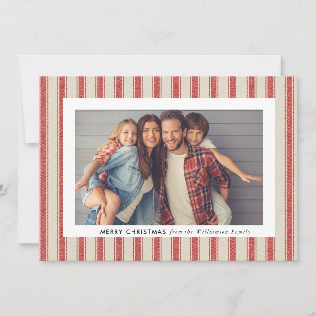 Rustic Merry Christmas  Farmhouse Linen Photo Holiday Card (Front)