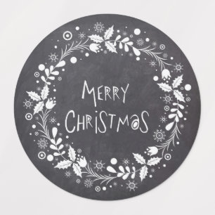 Rustic Merry Christmas Floral Wreath Chalkboard