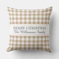 Rustic Merry Christmas Gingham Monogram Name