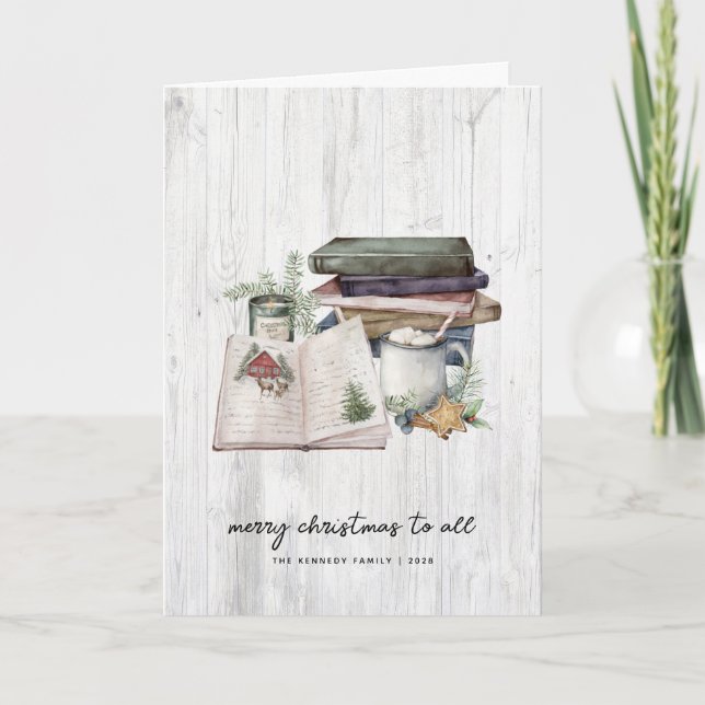 Rustic Merry Christmas Greenery Simple  Holiday  Card (Front)