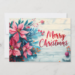 Rustic Merry Christmas Greeting Card with Flowers