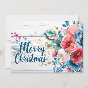 Rustic Merry Christmas Greeting Card with Flowers