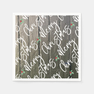 Rustic Merry Christmas Holly Black Barn Door Farm Napkin