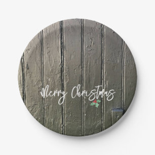 Rustic Merry Christmas Holly Black Barn Door  Paper Plate