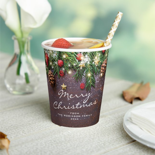 Rustic Merry Christmas Party Paper Cups (Insitu)