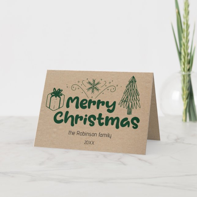 Rustic Merry Christmas Personalized Card (Front)