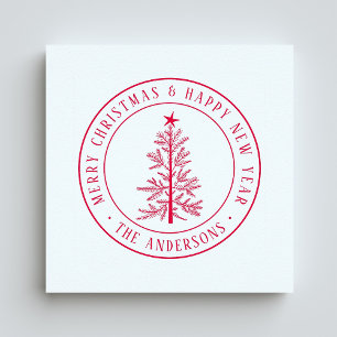 Rustic Merry Christmas Pine Tree Return Address Rubber Stamp