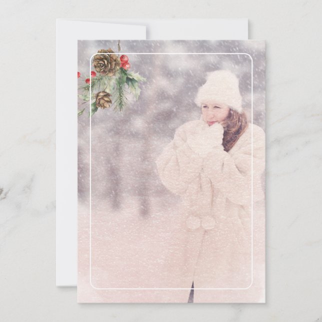 Rustic Merry Christmas Pink Truck One Photo  Holiday Card (Front)