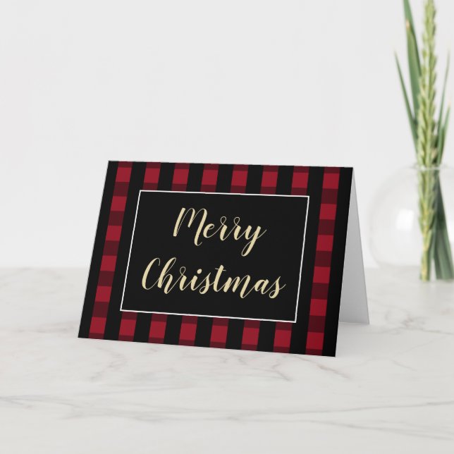 Rustic Merry Christmas Red And Black Plaid Blank Card (Front)