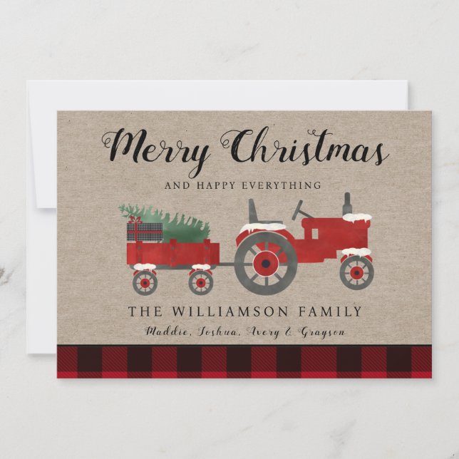 Rustic Merry Christmas Red Plaid Holiday  Card (Front)