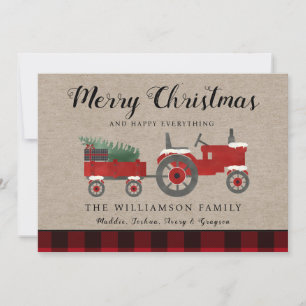 Rustic Merry Christmas Red Plaid Holiday Card