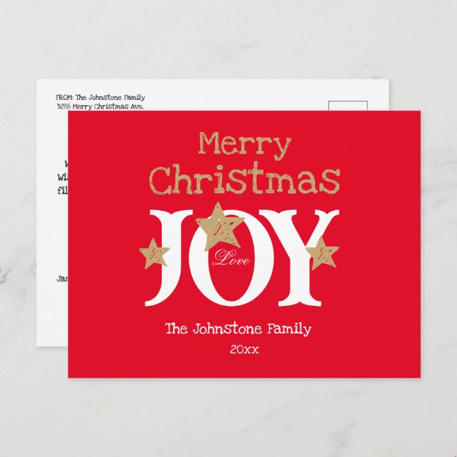 Rustic Merry Christmas Script Red Holiday Postcard (Front/Back)