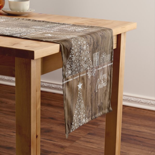 Rustic Merry Christmas Slogan Table Runner (In Situ)