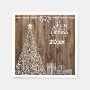 Rustic Merry Christmas Snowflake Party Paper Napkin