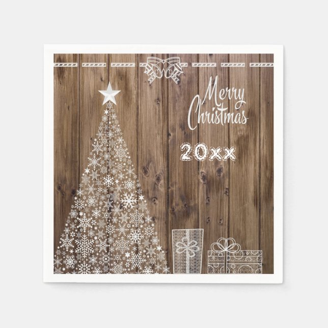 Rustic Merry Christmas Snowflake Party Paper  Napkin (Front)