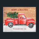 Rustic Merry Christmas Tree Vintage Red Truck Name Holiday Postcard<br><div class="desc">This rustic vintage red truck Christmas card features a rustic red truck with Christmas tree and snow on a wood background. Personalize with your custom greeting and names.</div>