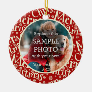 Rustic Merry Christmas, Two Photo, Two Sided Ceramic Ornament