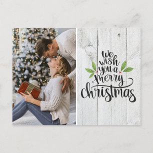 Rustic Merry Christmas Typography Photo Holiday Postcard