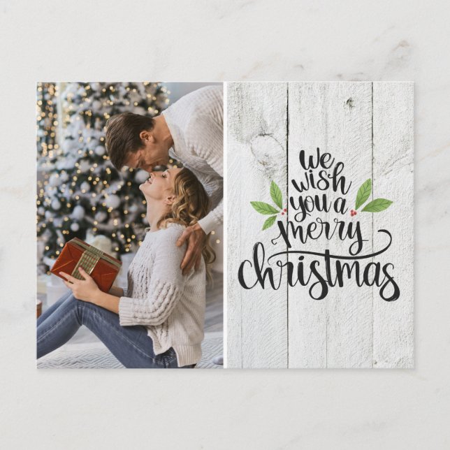 Rustic Merry Christmas Typography Photo Holiday Postcard (Front)