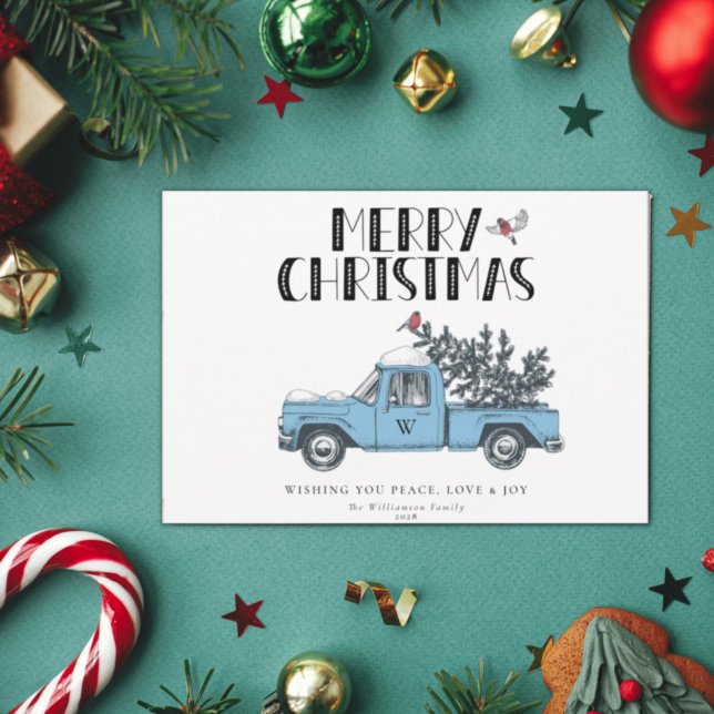 Rustic Merry Christmas Vintage Truck Name Holiday  Card (Creator Uploaded)